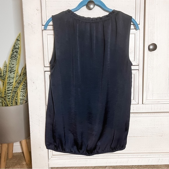 41 Hawthorn Ruffle Collar V neck Drawstring Navy Blue Sleeveless Blouse Small - Picture 3 of 7